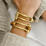 Koa Shackle Bracelet - Gold Plated, Camel Leather - B0113 ORC04-CXC-Renee Taylor Gallery
