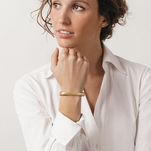 Hippodrome Leather Bracelet - Gold Plated, Vegetable-Tanned Camel Leather - B0120 ORC03-CXC-Renee Taylor Gallery