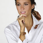 Castilla Leather Bracelet - Gold Plated, Camel Leather - B0129 ORC00-CXC-Renee Taylor Gallery