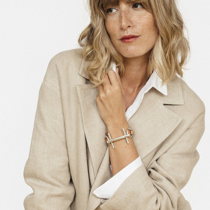 St. Moritz Bit Bracelet - Silver Plated, Camel Leather - B0137 MCA00-CXC-Renee Taylor Gallery