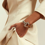 Sunrise Chain Bracelet - Silver Plated, Camel Leather - B0157 MCA03-CXC-Renee Taylor Gallery