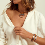 Octagon Leather Bracelet - Silver Plated, Camel Leather - B0162 MCA00-CXC-Renee Taylor Gallery