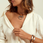 Sunrise Choker - Silver Plated, Camel Leather - N0128 MCA00-CXC-Renee Taylor Gallery