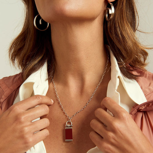 Mini Omega Alejandra Necklace - Silver Plated, Burgundy Methacrylate - N0130 MKB00-CXC-Renee Taylor Gallery