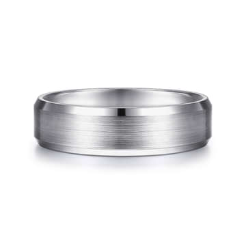14K White Gold 6mm - Satin Finish Men's Wedding Band with Beveled Edge - MBM0123-60W4JJJ-Gabriel & Co.-Renee Taylor Gallery