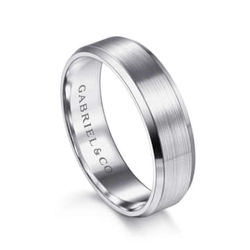14K White Gold 6mm - Satin Finish Men's Wedding Band with Beveled Edge - MBM0123-60W4JJJ-Gabriel & Co.-Renee Taylor Gallery