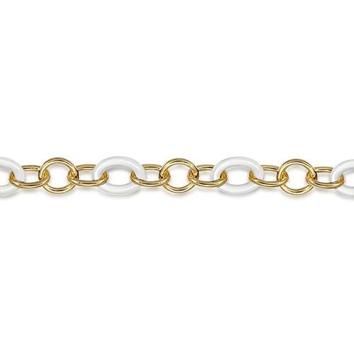 14K Yellow Gold Hollow Tube and White Oval Ceramic Link Chain Tennis Bracelet - TB4890-75Y4JCW-Gabriel & Co.-Renee Taylor Gallery