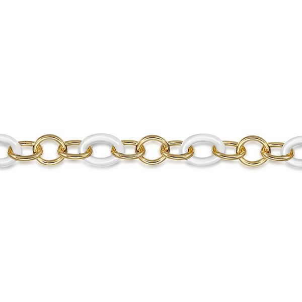 14K Yellow Gold Hollow Tube and White Oval Ceramic Link Chain Tennis Bracelet - TB4890-75Y4JCW-Gabriel & Co.-Renee Taylor Gallery
