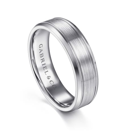 14K White Gold 6mm - Men's Wedding Band in Satin Finish - MBM0127-60W4JJJ-Gabriel & Co.-Renee Taylor Gallery