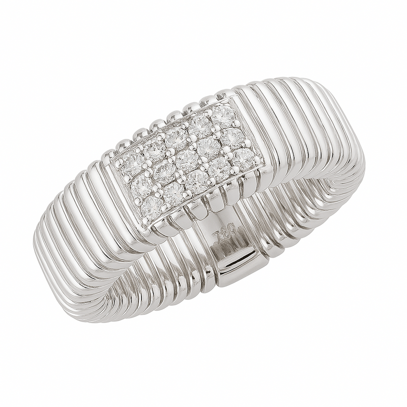 14K Yellow Gold Ribbed Band with Pavé Diamond Accent - LDD11615-303-Heera Moti-Renee Taylor Gallery