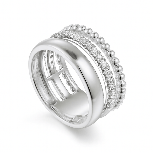 14K White Gold Wide Band Diamond Bujukan Ring - LR52203W45JJ-Gabriel & Co.-Renee Taylor Gallery