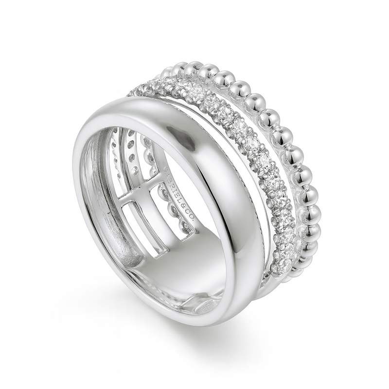 14K White Gold Wide Band Diamond Bujukan Ring - LR52203W45JJ-Gabriel & Co.-Renee Taylor Gallery