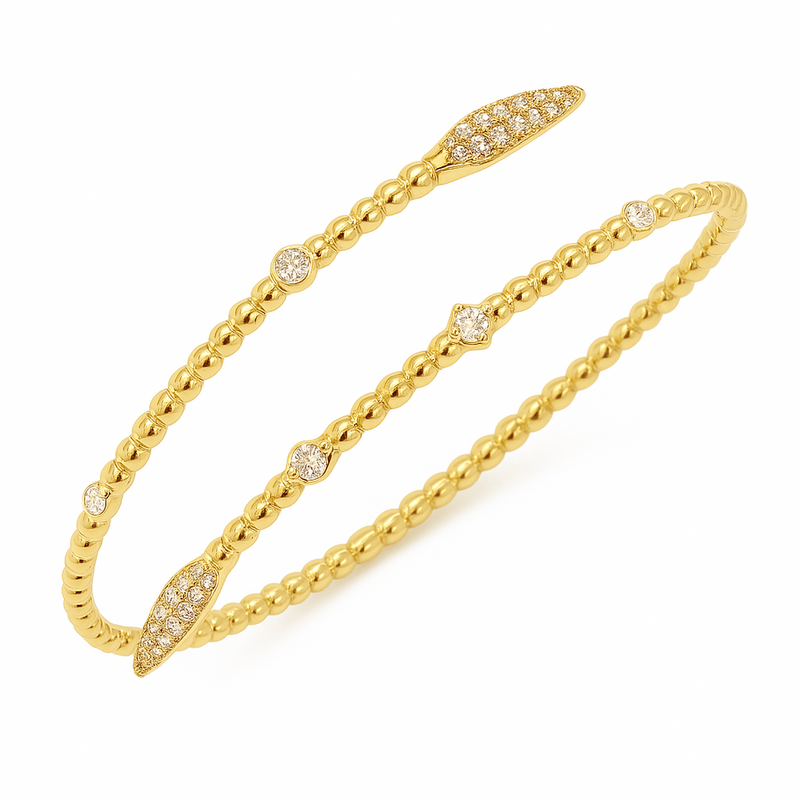 14K Yellow Gold Wrap Bangle with Diamond Accents - BDD7172-301-Heera Moti-Renee Taylor Gallery