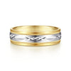 14K White-Yellow 6mm - Engraved Men's Wedding Band in Satin Finish - MBM0119-60M4JJJ-Gabriel & Co.-Renee Taylor Gallery