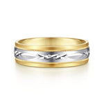 14K White-Yellow 6mm - Engraved Men's Wedding Band in Satin Finish - MBM0119-60M4JJJ-Gabriel & Co.-Renee Taylor Gallery