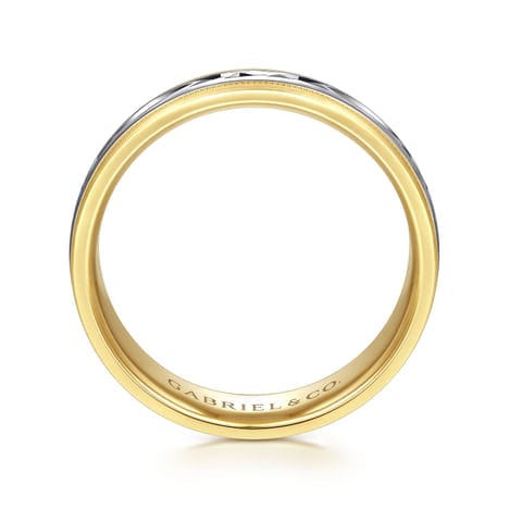 14K White-Yellow 6mm - Engraved Men's Wedding Band in Satin Finish - MBM0119-60M4JJJ-Gabriel & Co.-Renee Taylor Gallery