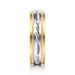 14K White-Yellow 6mm - Engraved Men's Wedding Band in Satin Finish - MBM0119-60M4JJJ-Gabriel & Co.-Renee Taylor Gallery