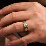 14K White-Yellow 6mm - Engraved Men's Wedding Band in Satin Finish - MBM0119-60M4JJJ-Gabriel & Co.-Renee Taylor Gallery