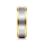 14K White-Yellow Gold 7mm - Beveled Edge Men's Wedding Band in Diamond Scratch Finish - MBM0152-70M4JJJ-Gabriel & Co.-Renee Taylor Gallery