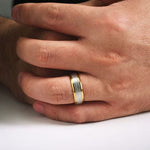 14K White-Yellow Gold 7mm - Beveled Edge Men's Wedding Band in Diamond Scratch Finish - MBM0152-70M4JJJ-Gabriel & Co.-Renee Taylor Gallery