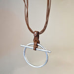 Origins Necklace - Silver Plated, Camel Leather - N0057 MCA00-CXC-Renee Taylor Gallery