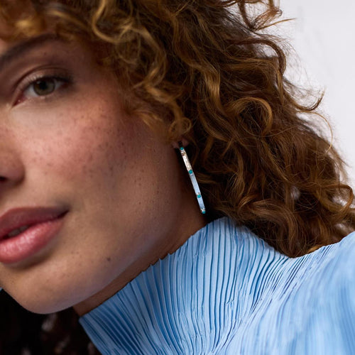 Crescent Stone Hoop Earrings-Turquoise Blue - HP036STQ-Julie Vos-Renee Taylor Gallery