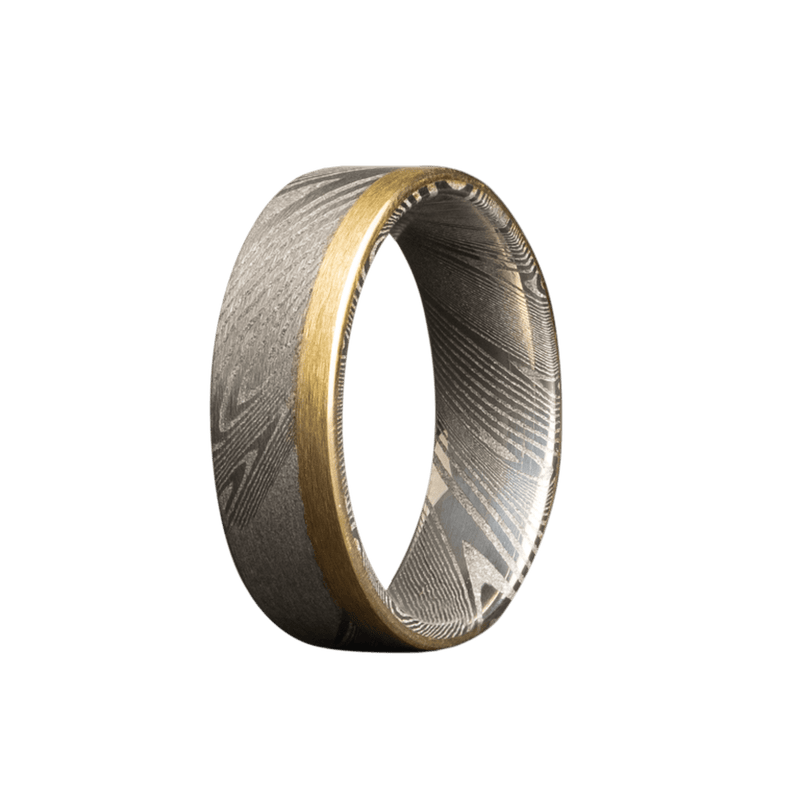 7mm Twisted Damascus Flat High-Polish Ring with 14K Yellow Gold Edges – K7D801:Y2-EDG-Heavy Stone-Renee Taylor Gallery