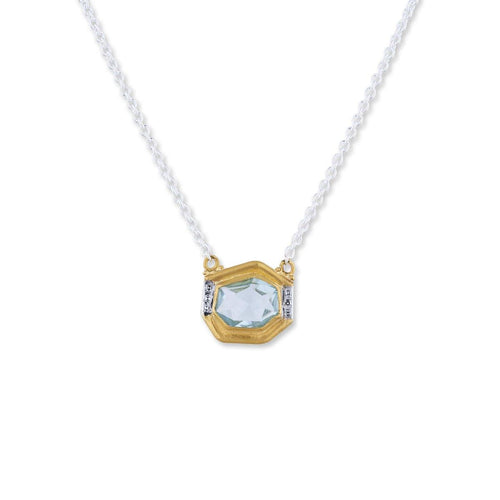 Sky Blue Topaz Deco Necklace with Diamond by Lika Behar
