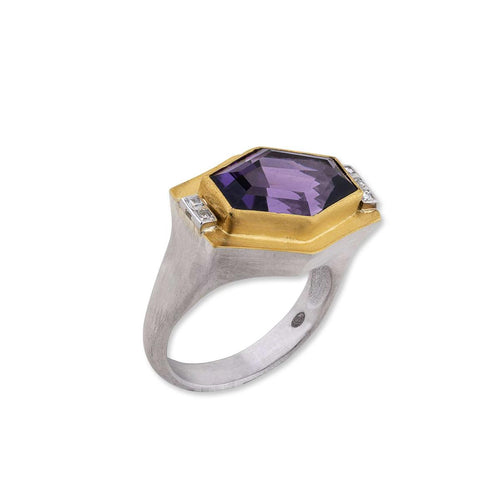 Deco Ring-amethyst with Diamond by Lika Behar