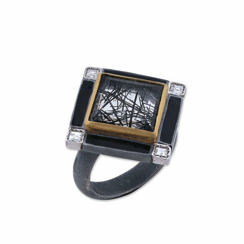 Deck Ring with Rutilated Quartz & Diamond by Lika Behar