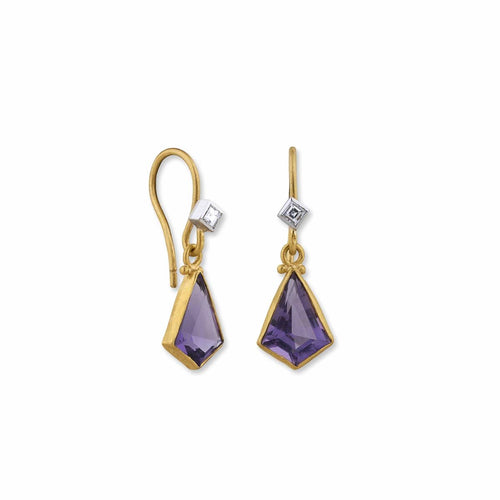 Deco Earrings with Amethyst & Diamond by Lika Behar