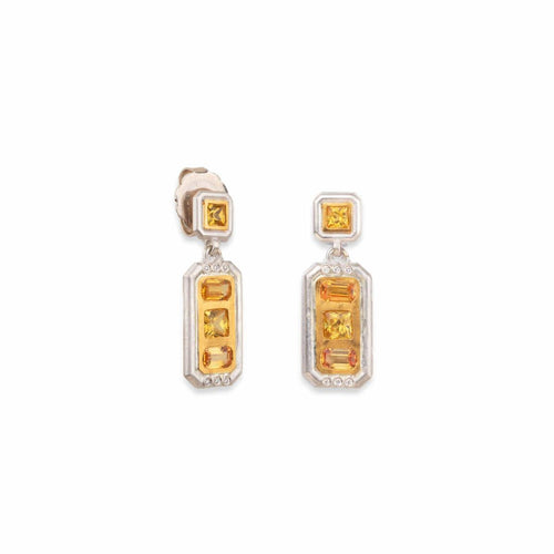 Yellow Sapphire Deco Earrings with Diamond by Lika Behar