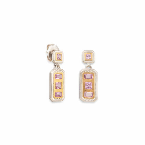 Pink Sapphire Deco Earrings with Diamond by Lika Behar