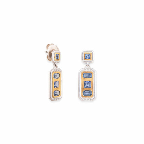 Blue Sapphire Deco Earrings with Diamond by Lika Behar