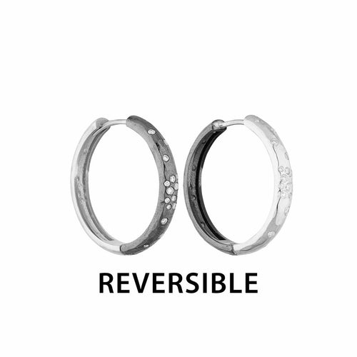 Diana Reversible Hoops 25MM, Oxi/diamond-polished/diamond by Lika Behar