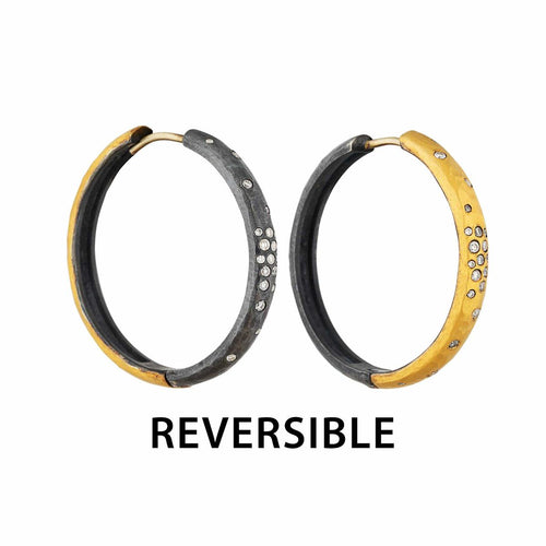 Diana Reversible Hoops 30MM, 24KG+Diamond Oxi+diamond by Lika Behar