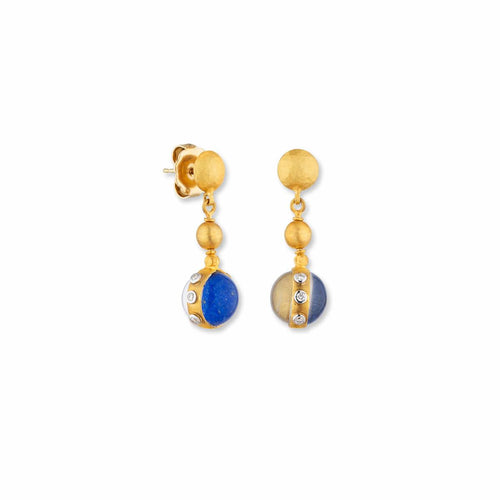 Day-n-night 10MM Triplet Earrings with Crystal Quartz & Lapis & Diamond by Lika Behar