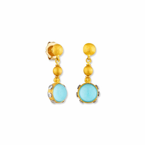Earth & Sky Earrings with Crystal Quartz & Turquoise & Diamond by Lika Behar