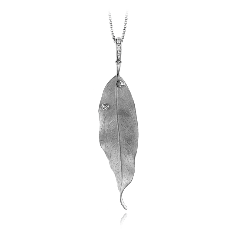 18k White Gold & Diamond Leaf Pendant - DP264-W-Simon G.-Renee Taylor Gallery