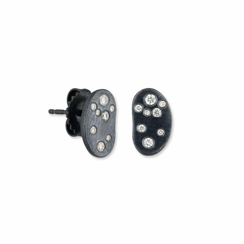 Dora Bean 6X10MM Oxidized Silver Studs with Diamonds by Lika Behar