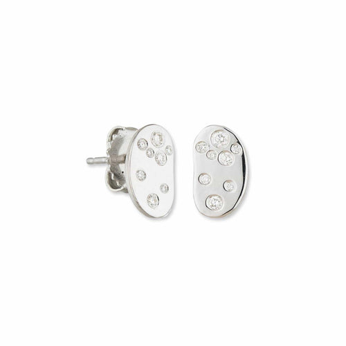 Dora Bean 6X10MM Sterling Silver Studs with Diamonds by Lika Behar