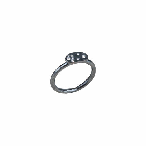 Oxidized Dora Bean Single Silver Ring, Diamond Sprinles by Lika Behar