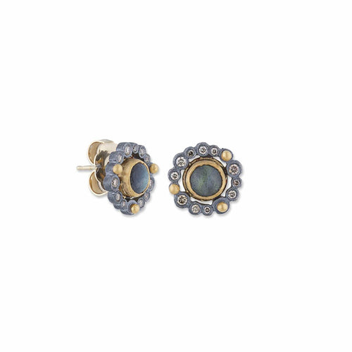 Dylan Stud Earrings with Labradorite & Diamond Cognac by Lika Behar