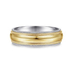 14K White-Yellow Gold High Polish Men's Wedding Band with Milgrain Edge - MBH0173-60M4JJJ-Gabriel & Co.-Renee Taylor Gallery