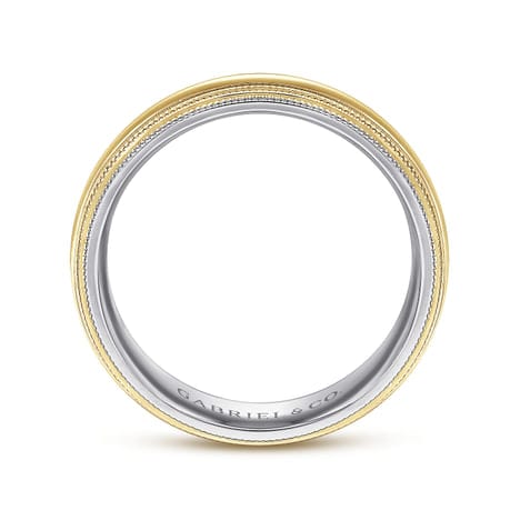 14K White-Yellow Gold High Polish Men's Wedding Band with Milgrain Edge - MBH0173-60M4JJJ-Gabriel & Co.-Renee Taylor Gallery