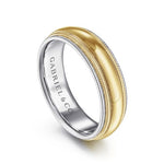 14K White-Yellow Gold High Polish Men's Wedding Band with Milgrain Edge - MBH0173-60M4JJJ-Gabriel & Co.-Renee Taylor Gallery
