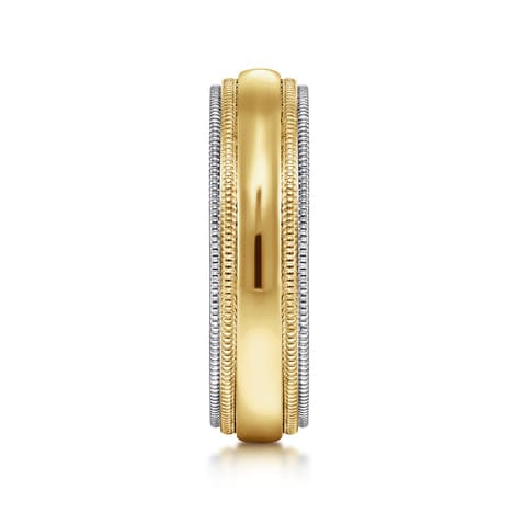 14K White-Yellow Gold High Polish Men's Wedding Band with Milgrain Edge - MBH0173-60M4JJJ-Gabriel & Co.-Renee Taylor Gallery