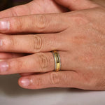 14K White-Yellow Gold High Polish Men's Wedding Band with Milgrain Edge - MBH0173-60M4JJJ-Gabriel & Co.-Renee Taylor Gallery