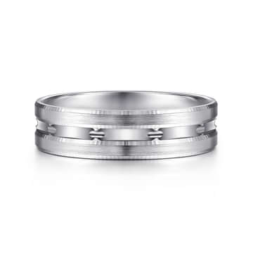 14K White Gold 6mm - Carved Men's Wedding Band in Satin Finish - MBL0125-60W4JJJ-Gabriel & Co.-Renee Taylor Gallery