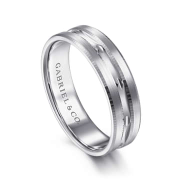 14K White Gold 6mm - Carved Men's Wedding Band in Satin Finish - MBL0125-60W4JJJ-Gabriel & Co.-Renee Taylor Gallery